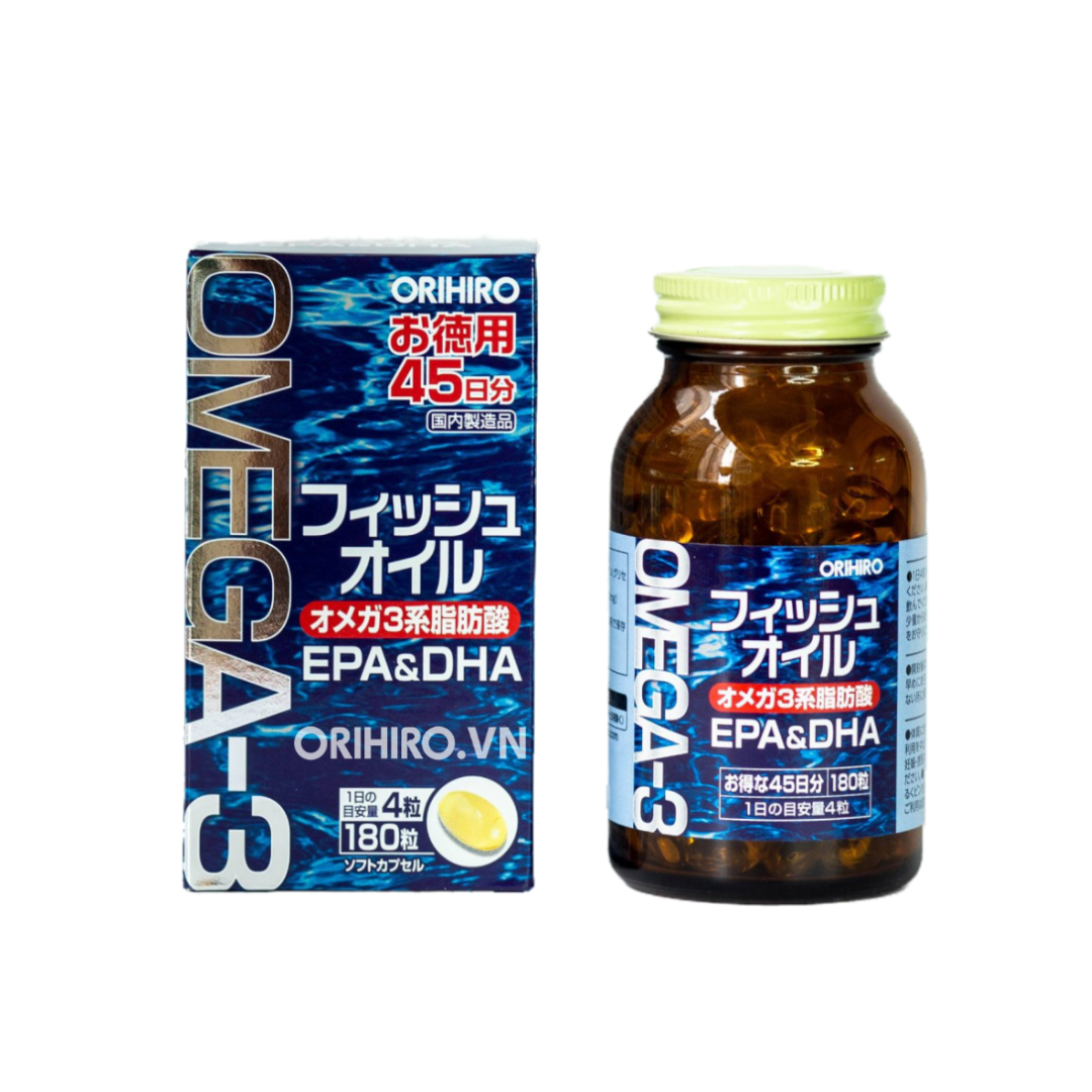 Viên uống dầu cá Omega 3, EPA & DHA Orihiro Nhật Bản hộp 180 viên